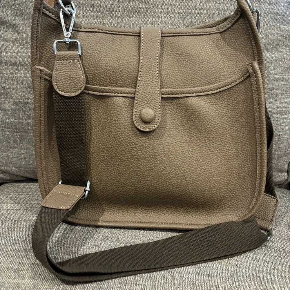 Khaki Leather Crossbody Bag